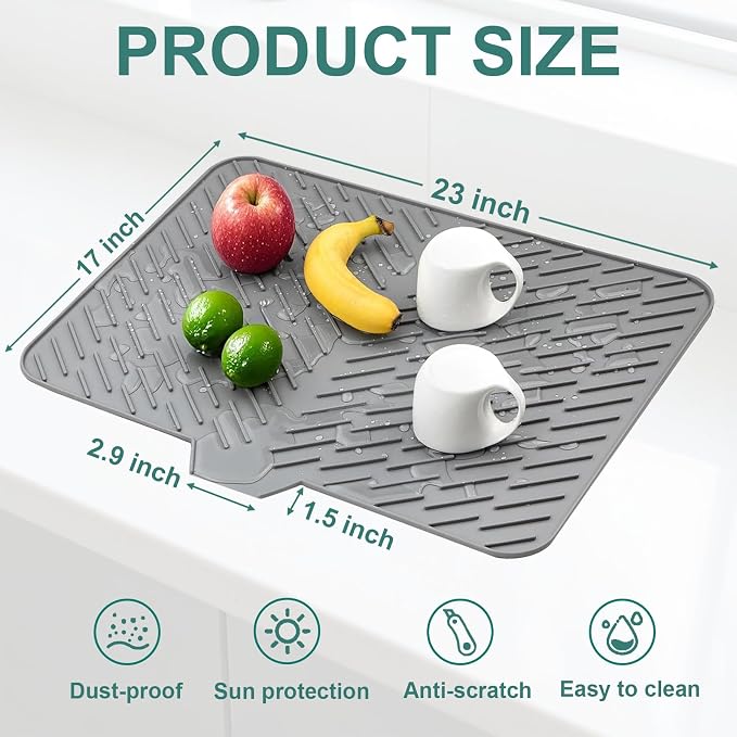 Silicone Dish Drying Mat 23x17, Food-Grade Silicone, Easy Clean Pad - Image 3