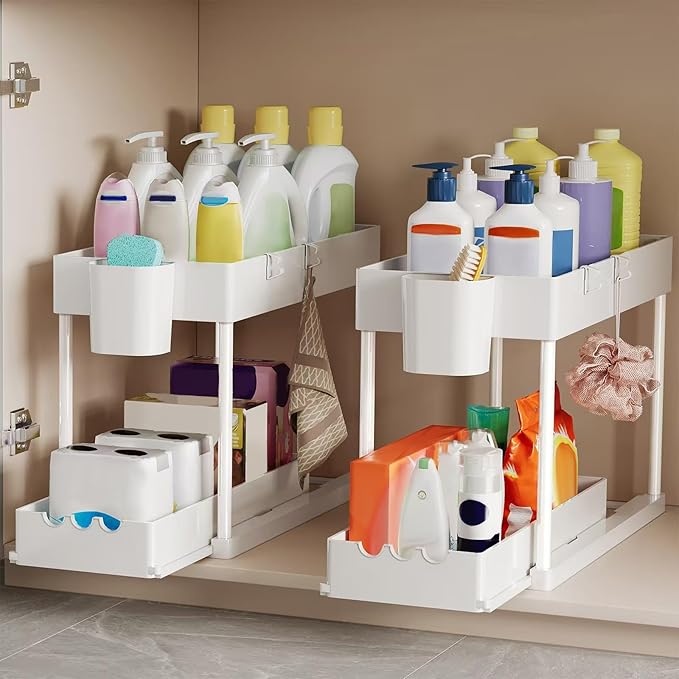 2 Pack Under Sink Organizers and Storage, 2-Tier Sliding Cabinet Organizer by Unknown