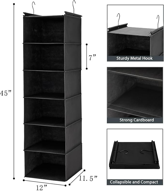 MAX Houser 6 Tier Shelf Hanging Closet Organizer, Closet Hanging Shelf - Image 3