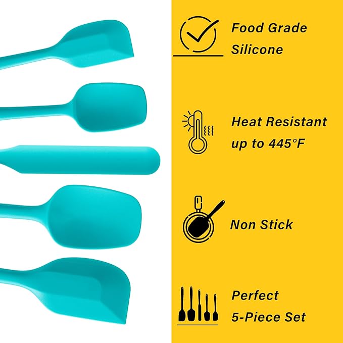 Silicone Spatula Set, 5 Piece Food Grade Rubber Spatulas - Image 3