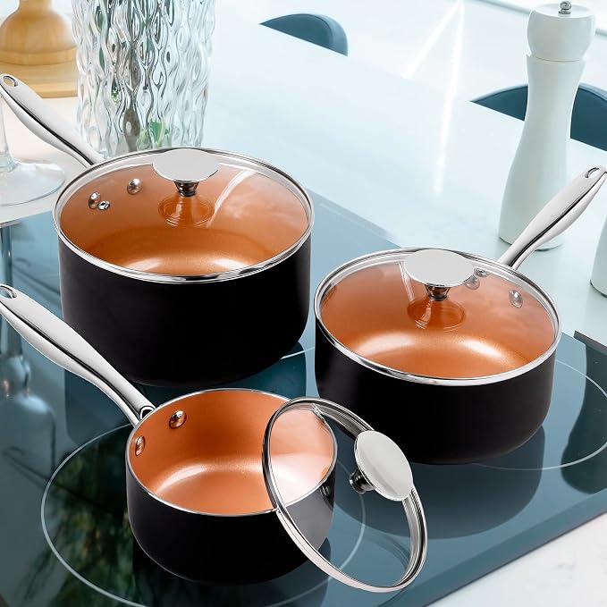 MICHELANGELO Sauce Pan Set, Ultra Nonstick Saucepan Set of 3, Ceramic Saucepans - Image 7