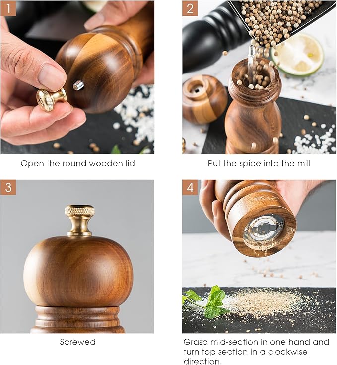 BILL.F Salt and Pepper Grinder Wooden Black Pepper Mill Grinder Salt Pepper - Image 6