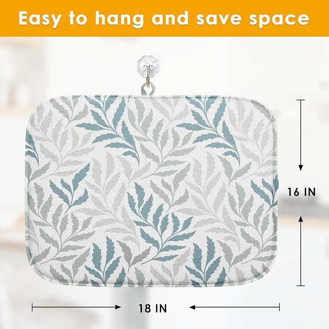 Sanwarm Absorbent Dish Drying Mat, Simple Silhouettes Leaves Microfiber Pad - Image 2