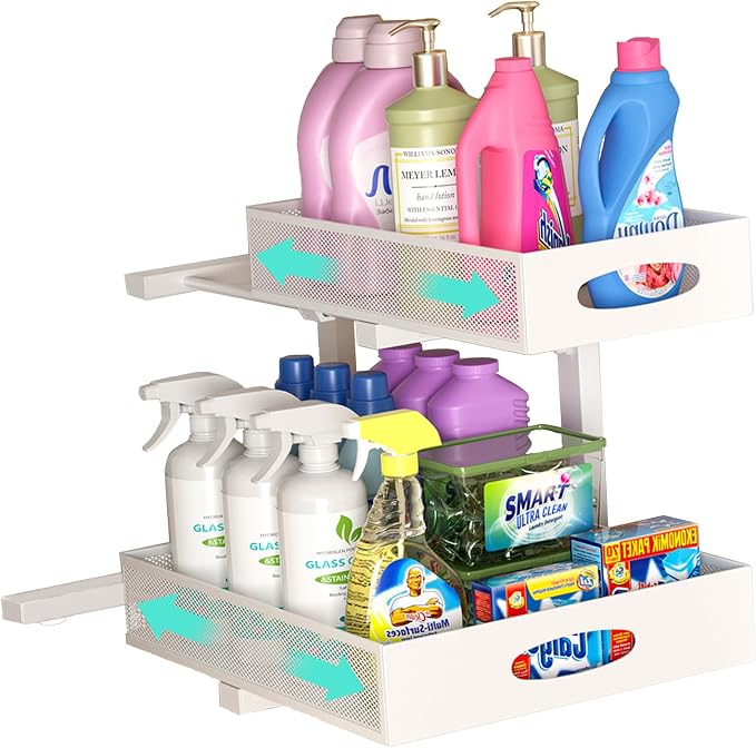 Under Sink Organizer, Extra-Wide Upgrade, 1 Pack 2 Tier Metal Slide Out Cabinet by Beleeb