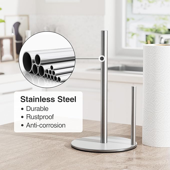 Paper Towel Holder Silver, Premium Stainless Steel Kitchen Roll Dispenser - Image 3