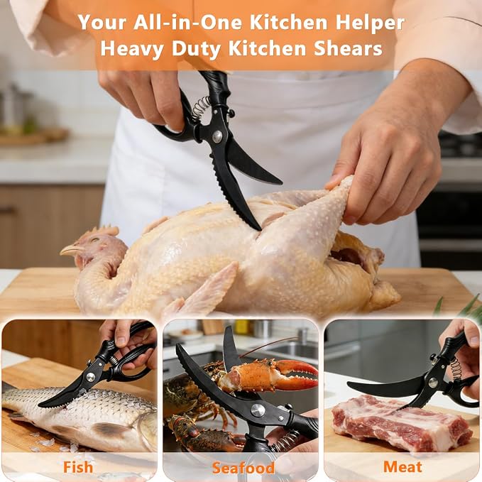 Kitchen Poultry Shears Heavy Duty, Stainless Steel Kitchen Meat Cutting Scissors - Image 4