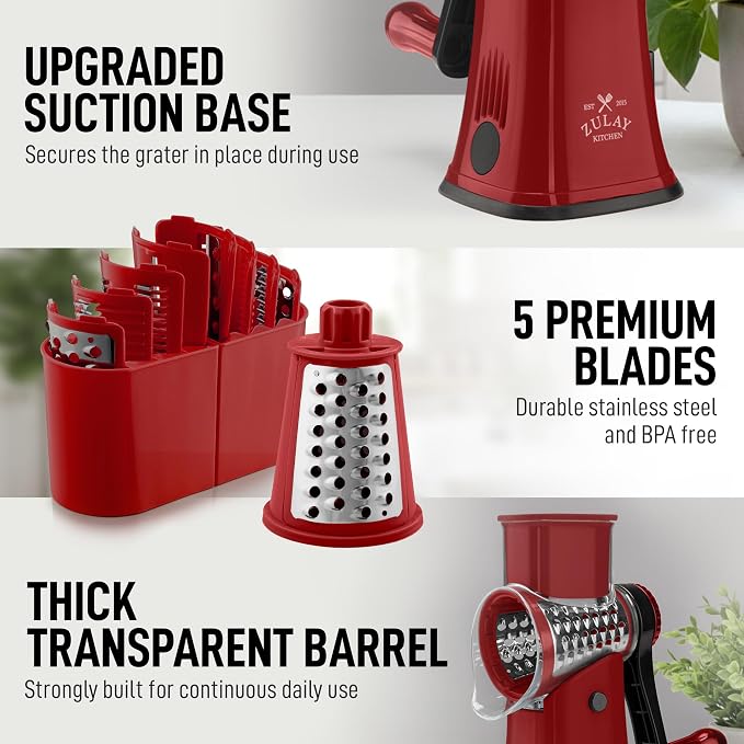 Zulay Kitchen Rotary Cheese Grater 5 Blade Cheese Shredder - Image 7