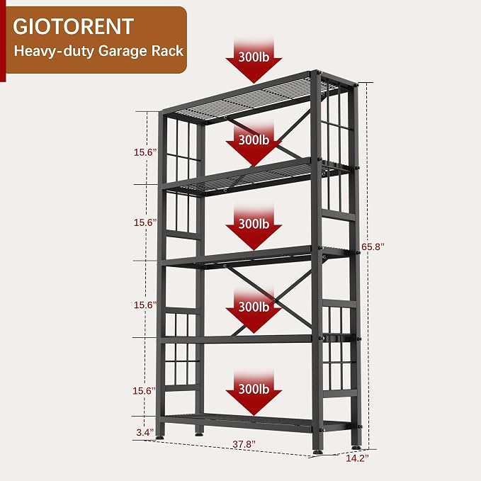 GIOTORENT 5-Wire Heavy-Duty Shelf, Standing Storage Shelves, Metal Shelving - Image 2
