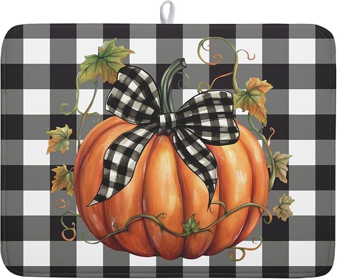 Fall Drying Mats for Kitchen Counter Fall Pumpkin Dish Drying Mat 18 x 24 Inch by Kawani