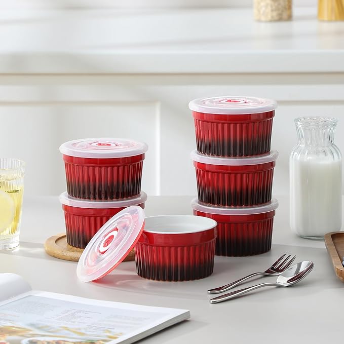 vancasso 8 oz Ramekins with Lid, Porcelain Creme Brulee Souffle Dishes - Image 8
