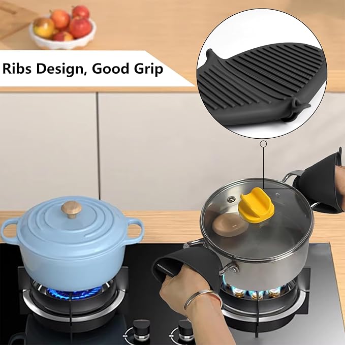 Silicone Oven Mitts Heat Resistant Hot Pot Holders Set - Image 3