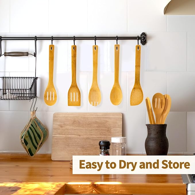 Eisinly Wooden Spoons for Cooking 7-Piece, Kitchen Nonstick Bamboo Cooking - Image 5
