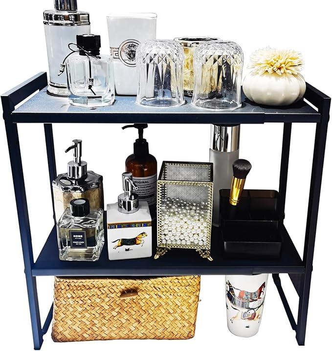 2 Tier Expandable Cabinet Shelf Organizer 14.5-25" L Kitchen Counter Shelf Rack - Image 9