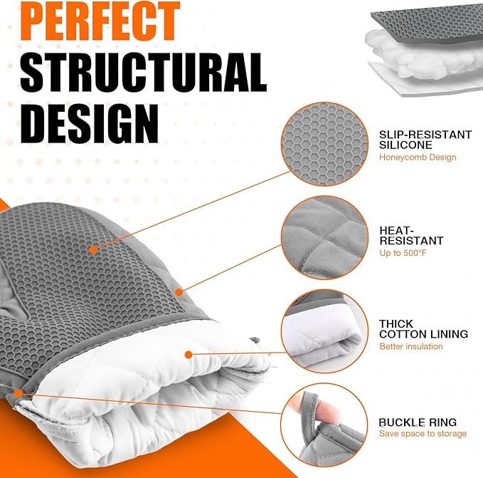 Silicone Oven Mitts, Heat Resistant 2PCS Oven Mitts - Image 3