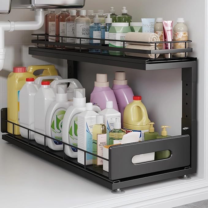 Under Sink Organizer Upgrade To Professional Rails, 2-Tier Dual Pull Out by UnderSinkOrganizer