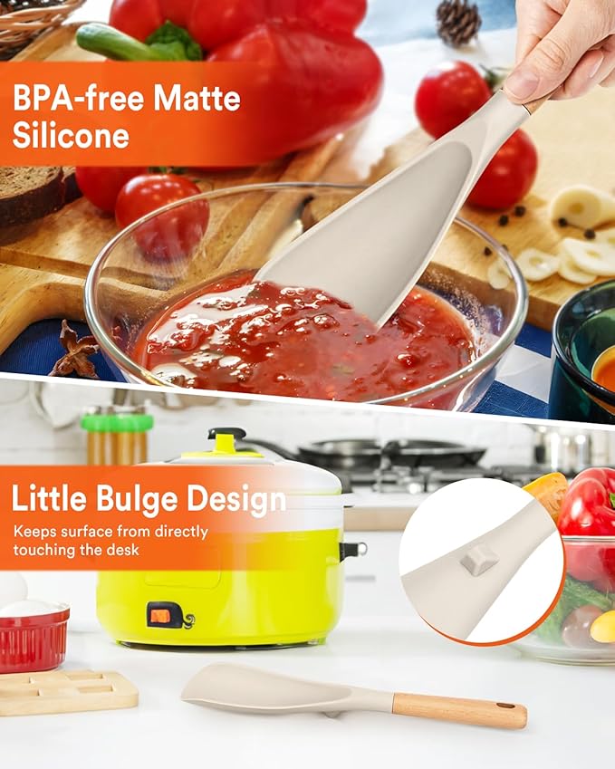 Cooking Spoon for Nonstick Cookwares, Wood Handle Spoon for Mixing, and Scrape - Image 5