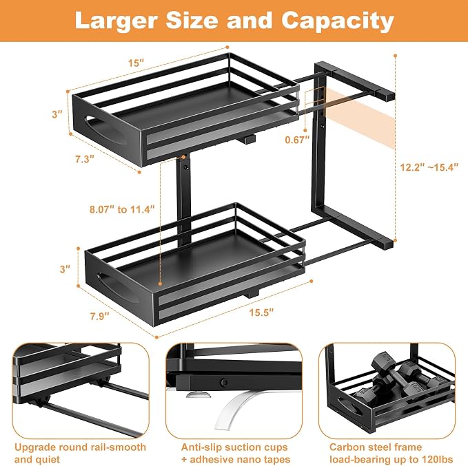 mixeshop Under Sink Organizer, 2 Tier Under Sink Organizers and Storage - Image 4