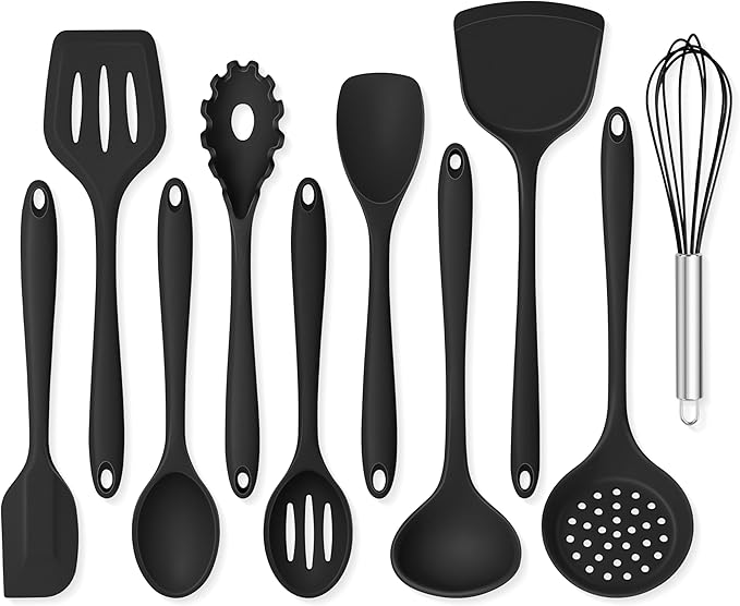 Onader Silicone Cooking Utensils Set, 10 Pieces Black Kitchen Utensils by Onader