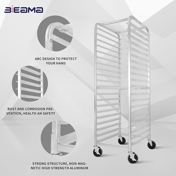 BIEAMA 20-Tier Sheet Pan Rack, NSF Bun Pan Rack, Aluminum Bakery Rack, Home - Image 3