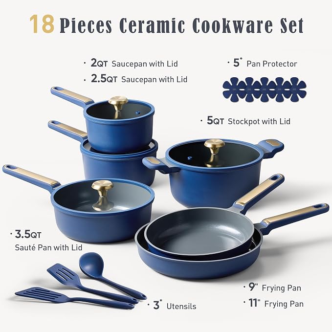 CAROTE Ceramic Cookwar Set, Pots and Pan Set Non Stick 18 Piece, Cookware Set - Image 2