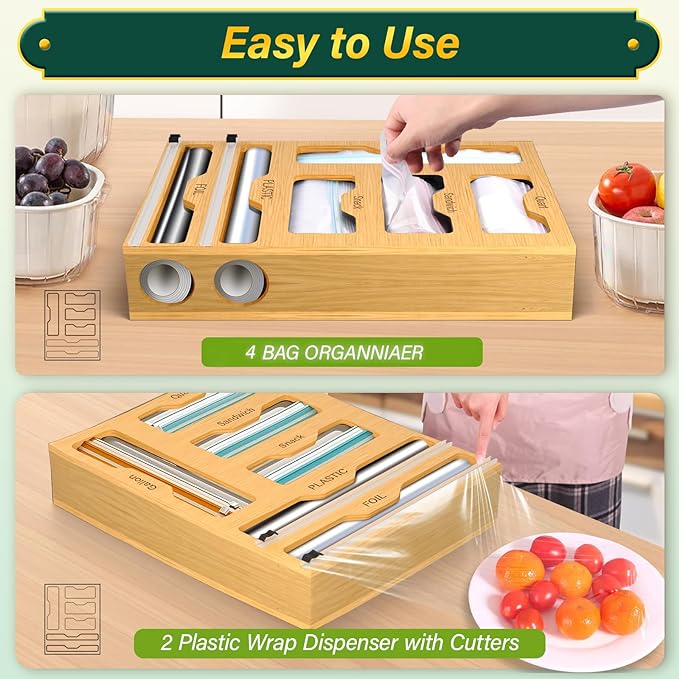KOCWELL Bag Organizer and Plastic Wrap Dispenser - Image 4