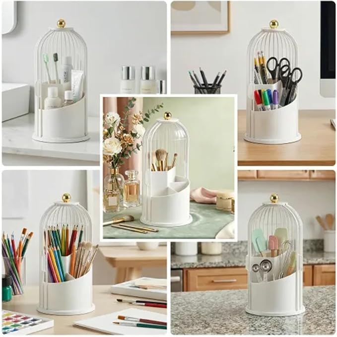 Makeup Brush Holder with Lid 360° Rotating 3-Compartment Makeup Organizers - Image 6