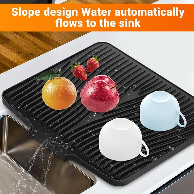 Silicone Dish Drying Mat for Kitchen Counter, Dish Drying Pad, Non-Slip Drain - Image 3