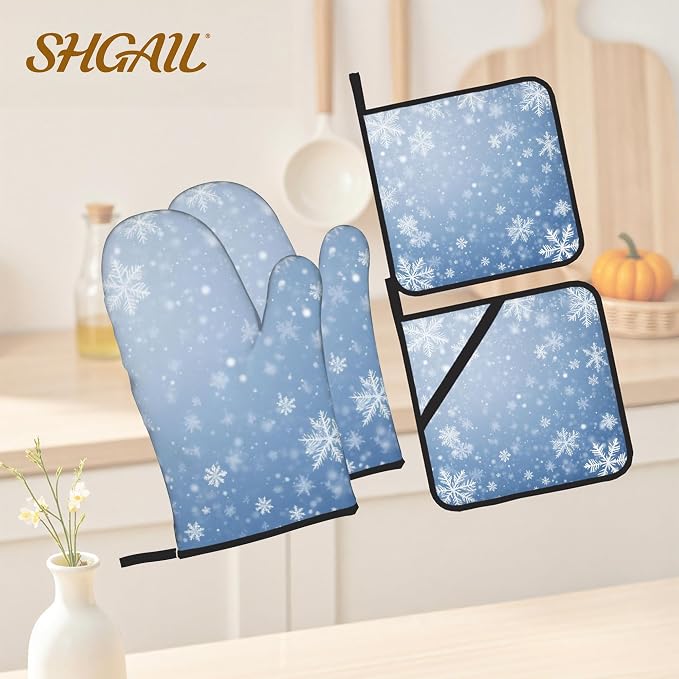 Winter Snowflakes Oven Mitts and Heat Resistant Pads - Image 2