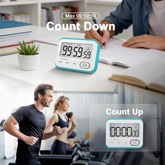 Digital Kitchen Timer Magnetic Loud Alarm, Large LCD Screen Silent/Beeping - Image 7