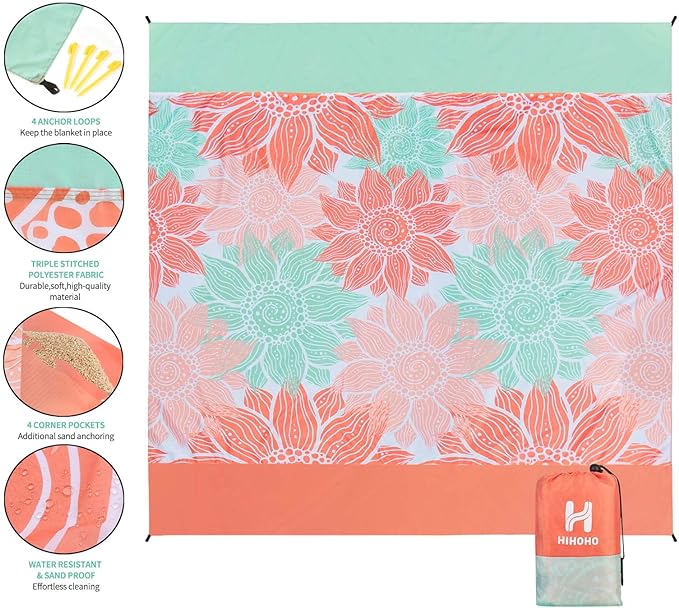 HIHOHO Beach Blanket Waterproof Sandproof Extra Large Beach Mat 79" X - Image 3