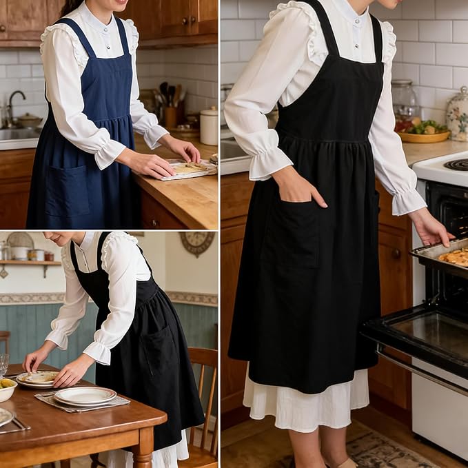 Uaussi Cotton Linen Apron Cross Back Work Apron - Image 5