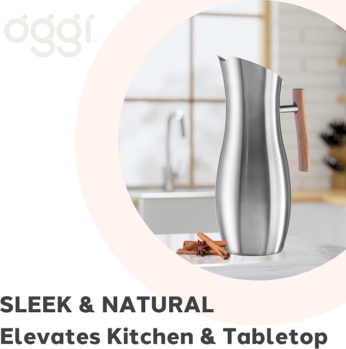OGGI Slimline Stainless Steel Pitcher- Stainless Steel Water w/Ice Guard - Image 3