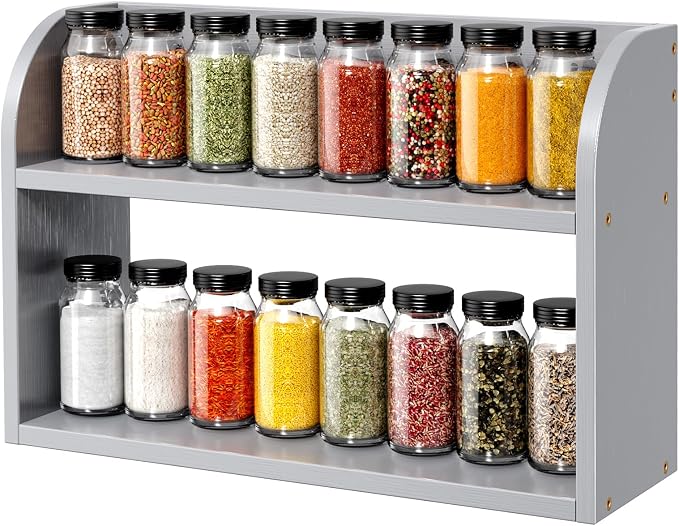 ROMGUAR CRAFT 2 Tier Bamboo Spice Rack, Countertop or Wall Mounting Wood Spice by ROMGUAR+CRAFT