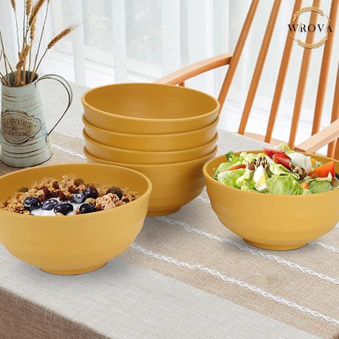 Wheat Straw Bowls Set 60 OZ Unbreakable Large Cereal Bowls Set of 6 Microwave - Image 7
