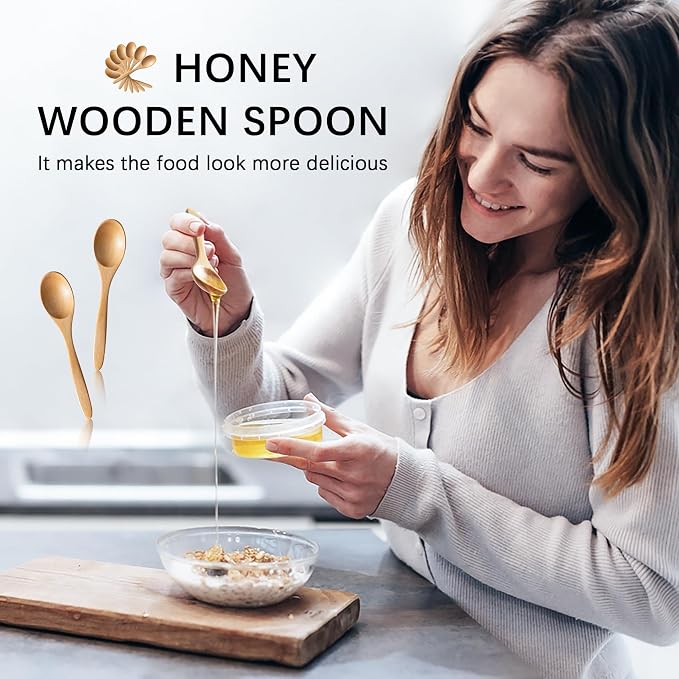 7 PCS Small Wooden Spoons, 5.8 Inch Honey Spoons - Image 2