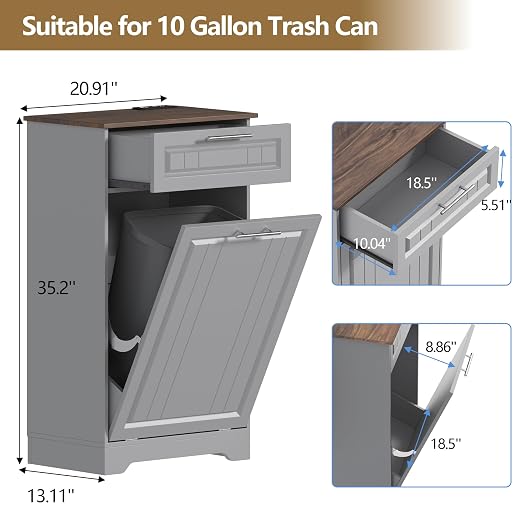 Single 10 Gallon Tilt Out Trash Can Cabinet - Image 5