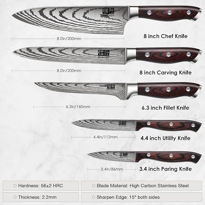 SHAN ZU Japanese Chef Knife Set 5 PCS, High Carbon Stainless Steel Ultra Sharp - Image 2