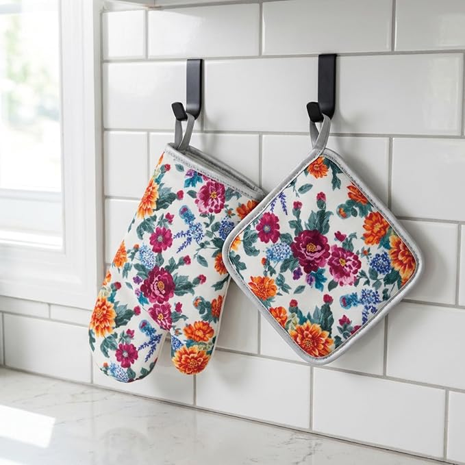 Floral Oven Mitts and Pot Holders Sets 2 Pcs, Canvas Heat Resistant Kitchen - Image 9