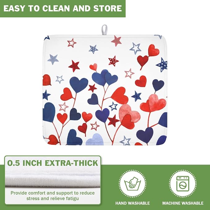 4th of July Dish Drying Mat for Kitchen Counter Patriotic Red Blue Star Love - Image 5