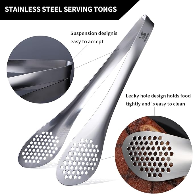 MSY BIGSUNNY Chef Kitchen Tongs Stainless Steel Food Serving Tongs Set Buffet - Image 3