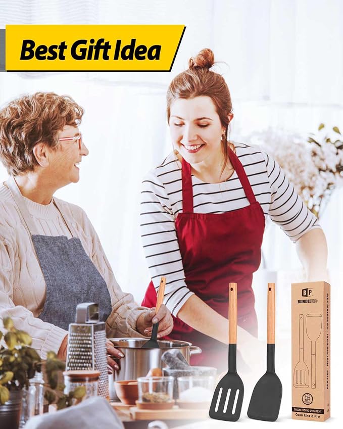 Pack of 2 Silicone Cooking Spatula, Heat Resistant Solid Turner, Non Stick - Image 7