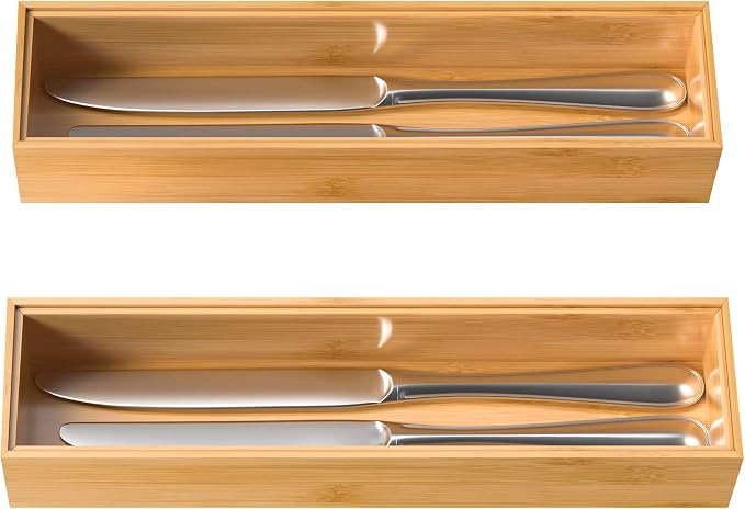 VeyFey Silverware Tray for Drawer, Stackable Kitchen Bamboo Drawer Organizer - Image 7