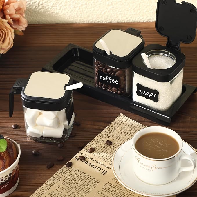 Suclain 3 Pcs Glass Coffee Containers Coffee Station Organizer Set, Airtight - Image 2