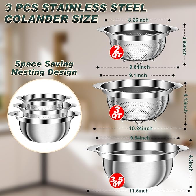 Stainless Steel Colanders with Mixing Bowl - Image 2