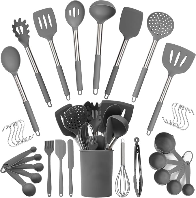 Silicone Kitchen Utensils Set 34 Pieces 450 °F Heat Resistant by CulinaryCouture