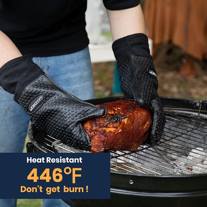 GEEKHOM BBQ Gloves Heat Resistant, 13.7 Inch Long Waterproof Silicone Oven Mitts - Image 2