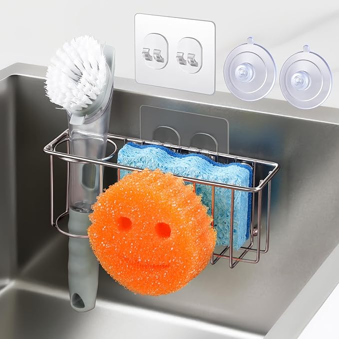 3-IN-1 Multiuse Sponge Holder for Kitchen Sink, Sponge Caddy for Scrub by MakeLifeBetterEasier