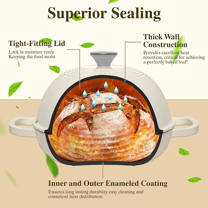 Enameled Round Cast Iron Bread Oven, 6 Qt Cast Iron Dutch Oven - Image 7