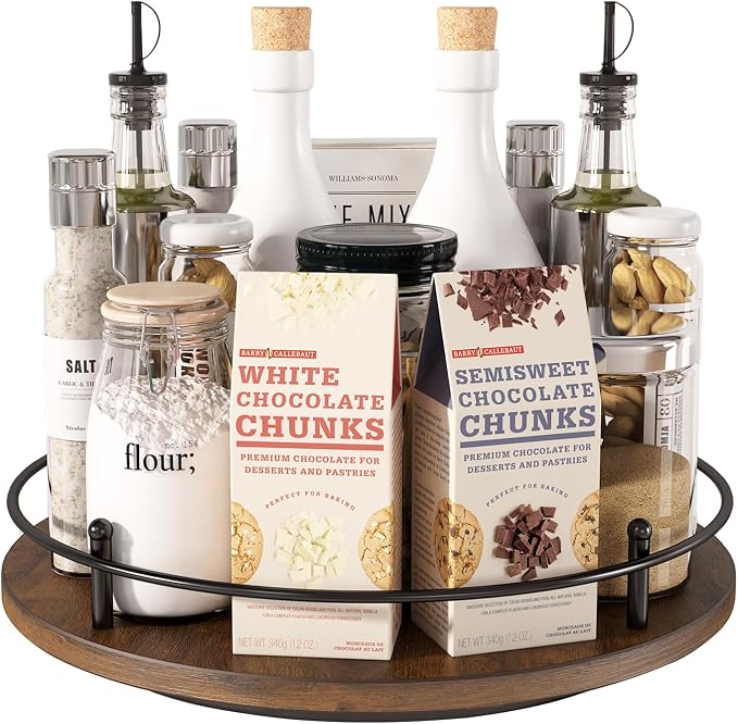 12" Lazy Susan Turntable Organizer, Round Wooden Lazy Susan Organization and by LIAISIMI