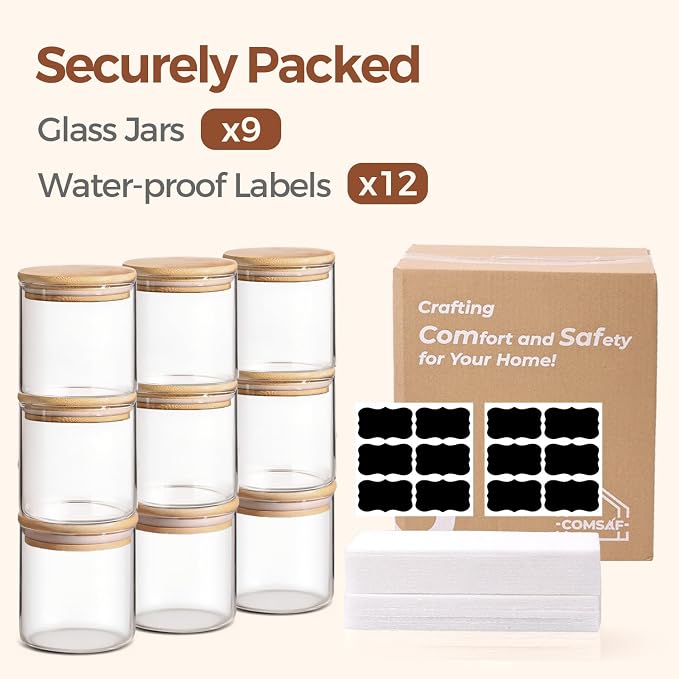 ComSaf 0.6 Qt Glass Food Storage Jars Set of 9, Pantry Organization Jar - Image 8